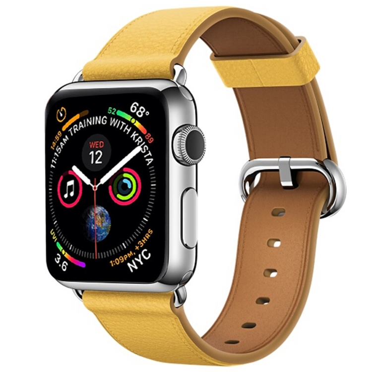 

Classic Button Leather Wrist Strap Watch Band for Apple Watch Series 3 & 2 & 1 38mm(Yellow)