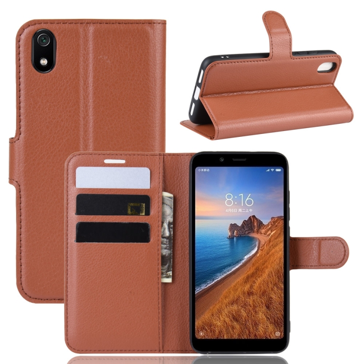 

Litchi Texture Horizontal Flip Leather Case for Xiaomi Redmi 7A, with Wallet & Holder & Card Slots(Brown)
