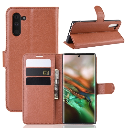 

Litchi Texture Horizontal Flip Leather Case for Galaxy Note 10, with Wallet & Holder & Card Slots(Brown)