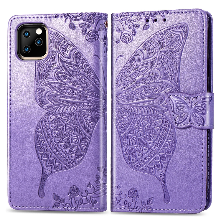 

Butterfly Love Flowers Embossing Horizontal Flip Leather Case For iPhone 11 Pro with Holder & Card Slots & Wallet & Lanyard(Light purple)