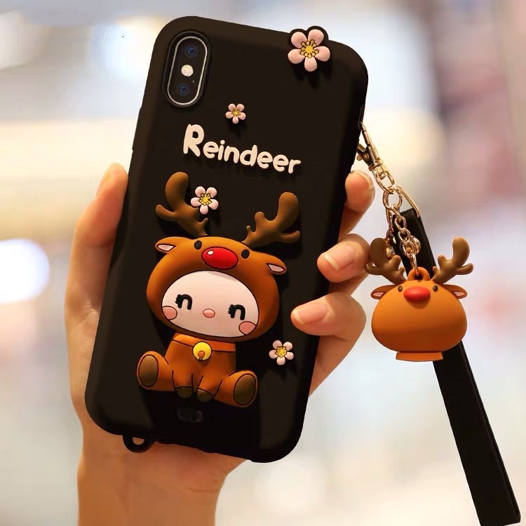 

Lovely Reindeer Full Package Anti Falling Silicone Sleeve for iPhone XS Max(Black)