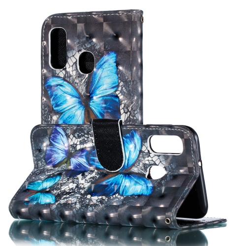 

3D Pattern Colored Drawing Horizontal Flip Leather Case for Galaxy A20e & A10e, with Holder & Card Slots & Wallet & Lanyard(Blue Diamond Butterfly)