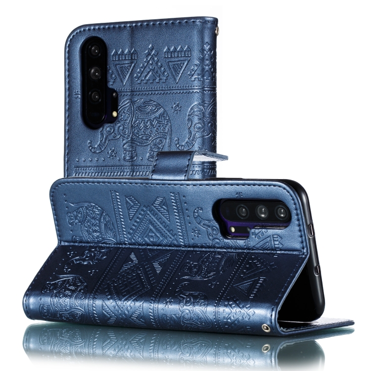 

Elephant Embossing Pattern Horizontal Flip Leather Case for Huawei Honor 20 Pro, with Holder & Card Slots & Wallet & Photo Frame & Lanyard(Dark Blue)
