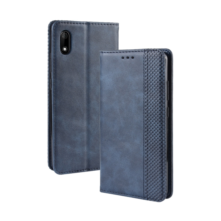 

Magnetic Buckle Retro Crazy Horse Texture Horizontal Flip Leather Case for Wiko Jerry 4, with Holder & Card Slots & Photo Frame(Blue)