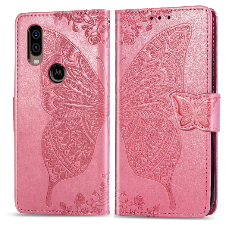 

Butterfly Love Flowers Embossing Horizontal Flip Leather Case For Motorola P40 with Holder & Card Slots & Wallet & Lanyard(Pink)