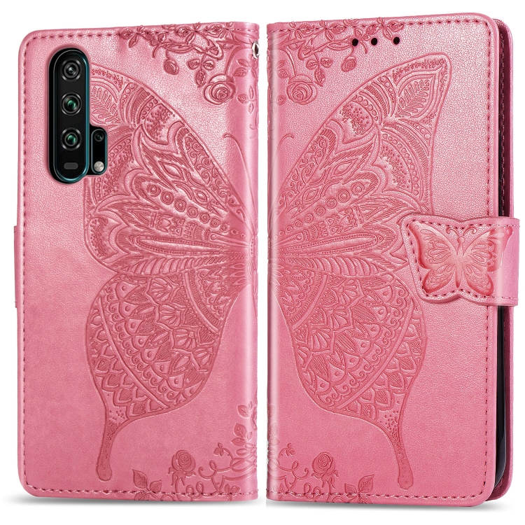 

Butterfly Love Flowers Embossing Horizontal Flip Leather Case For Huawei Honor 20 Pro with Holder & Card Slots & Wallet & Lanyard(Pink)