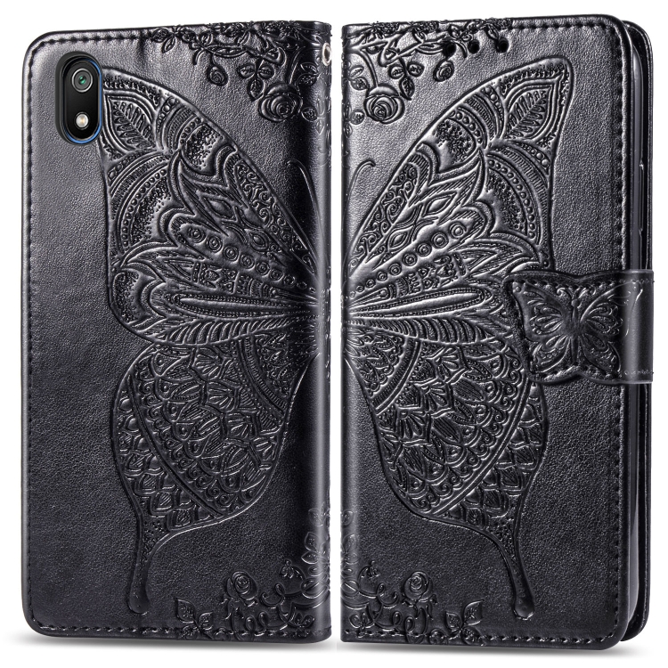 

Butterfly Love Flowers Embossing Horizontal Flip Leather Case For Xiaomi Redmi 7A with Holder & Card Slots & Wallet & Lanyard(Black)