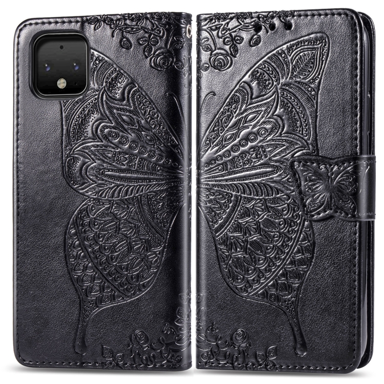 

Butterfly Love Flowers Embossing Horizontal Flip Leather Case For Google Pixel 4 with Holder & Card Slots & Wallet & Lanyard(Black)