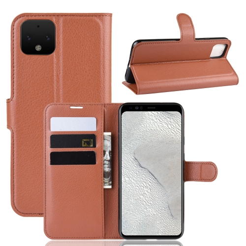 

Litchi Texture Horizontal Flip Leather Case for Google Pixel 4, with Wallet & Holder & Card Slots(Brown)