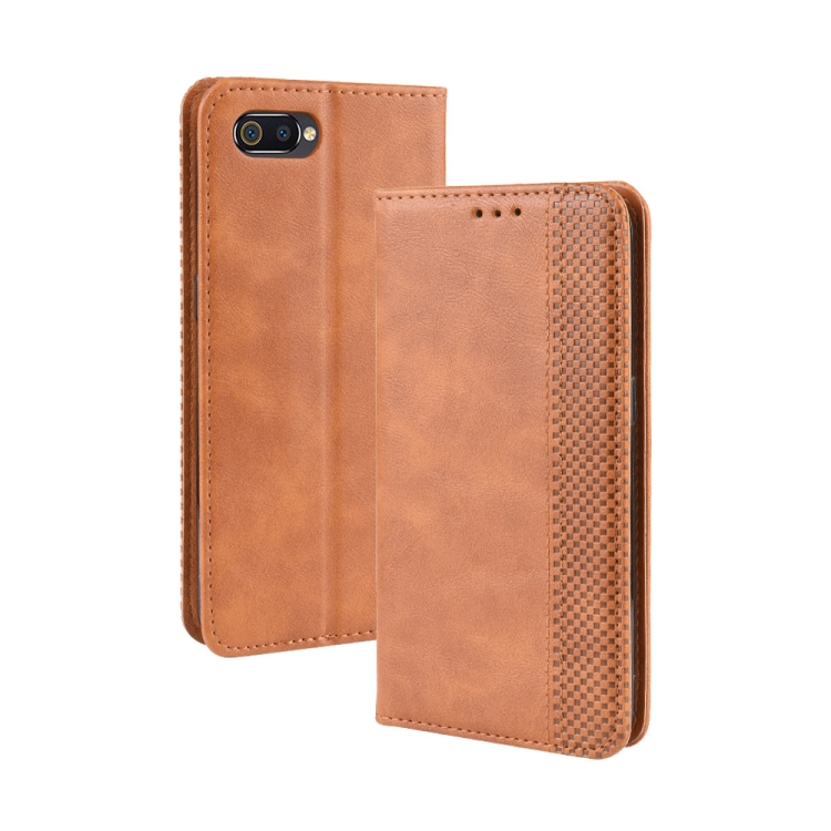 

Magnetic Buckle Retro Crazy Horse Texture Horizontal Flip Leather Case for OPPO Realme C2 / A1K , with Holder & Card Slots & Photo Frame(Brown)