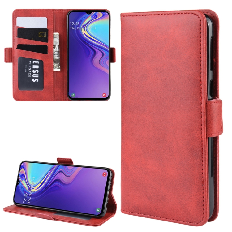 

Dual-side Magnetic Buckle Horizontal Flip Leather Case for Galaxy M20, with Holder & Card Slots & Wallet & Photo Frame(Red)
