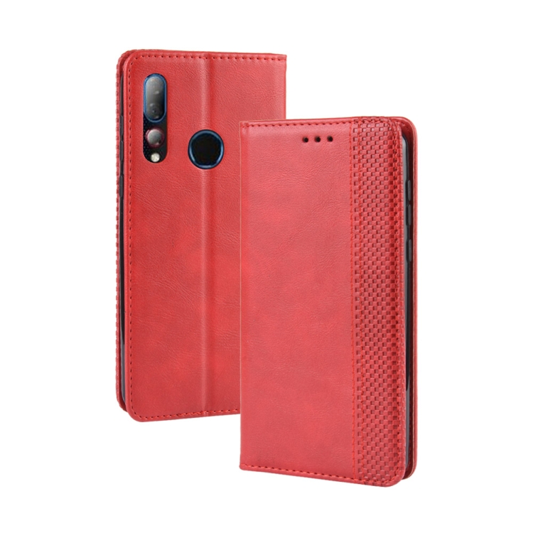 

Magnetic Buckle Retro Crazy Horse Texture Horizontal Flip Leather Case for HTC Desire 19+(Desire 19 Plus) , with Holder & Card Slots & Photo Frame(Red)