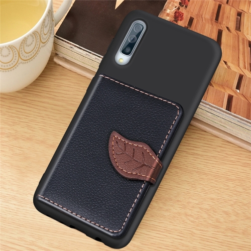 

Litchi Pattern Card Bag Wallet Bracket + TPU Phone Case with Card Slot Wallet Bracket Function For Samsung A70(Black)