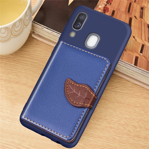 

Litchi Pattern Card Bag Wallet Bracket + TPU Phone Case with Card Slot Wallet Bracket Function For Galaxy A40(Blue)