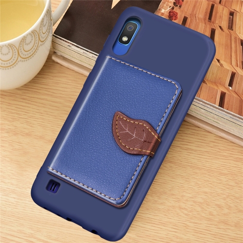 

Litchi Pattern Card Bag Wallet Bracket + TPU Phone Case with Card Slot Wallet Bracket Function For Galaxy A10(Blue)