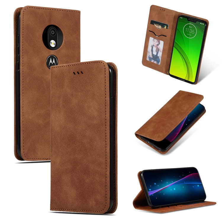 

Retro Skin Feel Business Magnetic Horizontal Flip Leather Case for Moto G7 Power U.S. Edition(Brown)