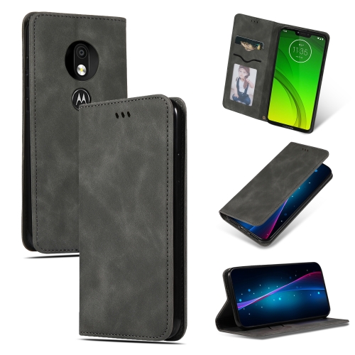 

Retro Skin Feel Business Magnetic Horizontal Flip Leather Case for Moto G7 Power European version(Dark Gray)