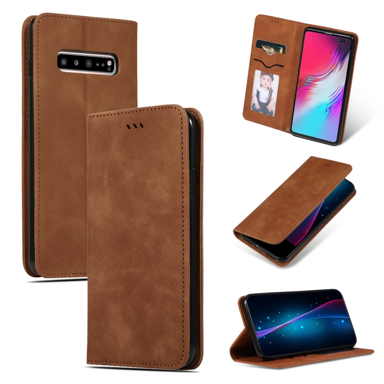 

Retro Skin Feel Business Magnetic Horizontal Flip Leather Case for Galaxy S10 5G(Brown)
