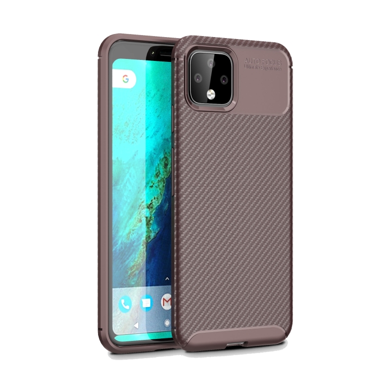 

Carbon Fiber Texture Shockproof TPU Case for Google Pixel 4(Brown)