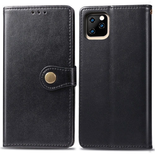 

Retro Solid Color Leather Buckle Mobile Phone Protection Leather Case with Photo Frame & Card Slot & Wallet & Bracket Function for iPhone 11 Pro Max(Black)