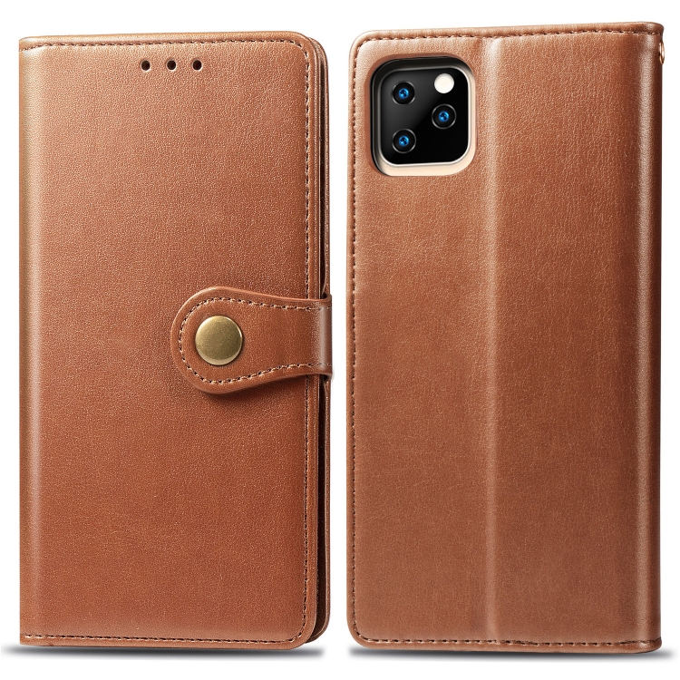 

Retro Solid Color Leather Buckle Mobile Phone Protection Leather Case with Photo Frame & Card Slot & Wallet & Bracket Function for iPhone 11 Pro Max(Brown)