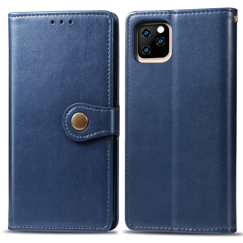

Retro Solid Color Leather Buckle Mobile Phone Protection Leather Case with Photo Frame & Card Slot & Wallet & Bracket Function for iPhone 11 Pro Max(Blue)