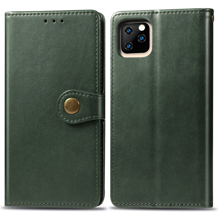 

Retro Solid Color Leather Buckle Mobile Phone Protection Leather Case with Photo Frame & Card Slot & Wallet & Bracket Function for iPhone 11(Green)