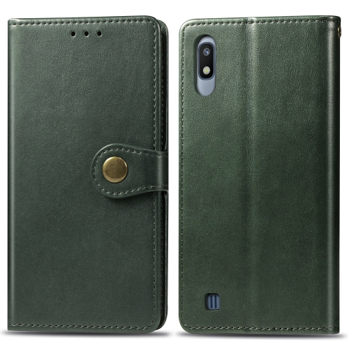 

Retro Solid Color Leather Buckle Mobile Phone Protection Leather Case with Photo Frame & Card Slot & Wallet & Bracket Function for Galaxy A10(Green)