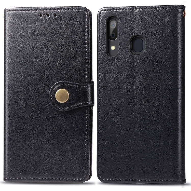 

Retro Solid Color Leather Buckle Mobile Phone Protection Leather Case with Photo Frame & Card Slot & Wallet & Bracket Function for Galaxy A20 / A30(Black)