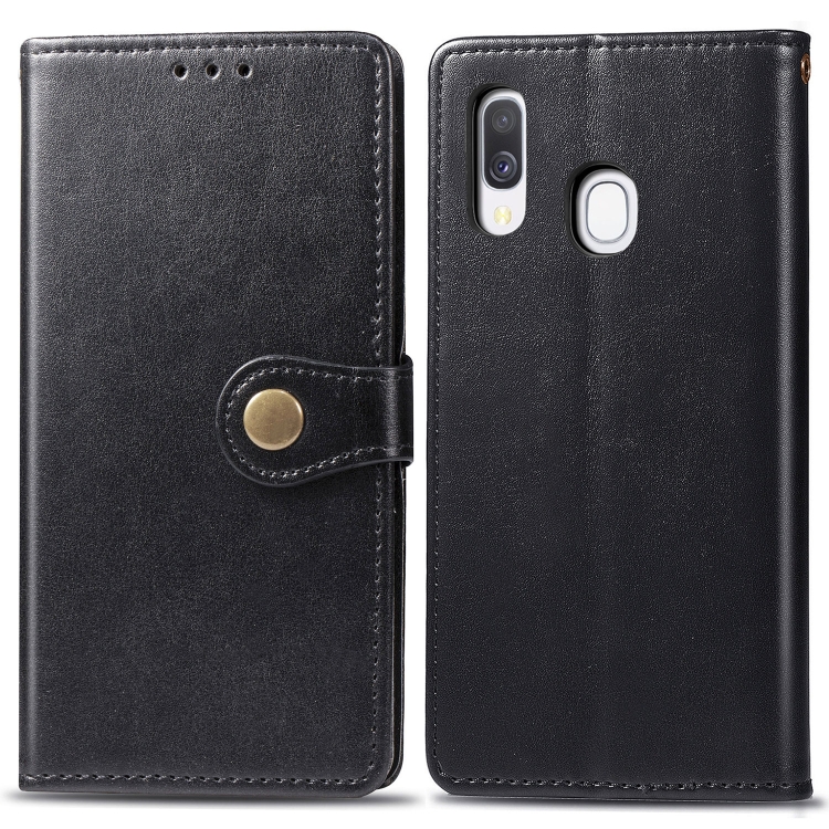 

Retro Solid Color Leather Buckle Mobile Phone Protection Leather Case with Photo Frame & Card Slot & Wallet & Bracket Function for Galaxy A40(Black)