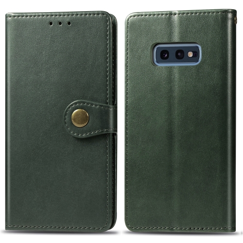 

Retro Solid Color Leather Buckle Mobile Phone Protection Leather Case with Photo Frame & Card Slot & Wallet & Bracket Function for Galaxy S10e(Green)