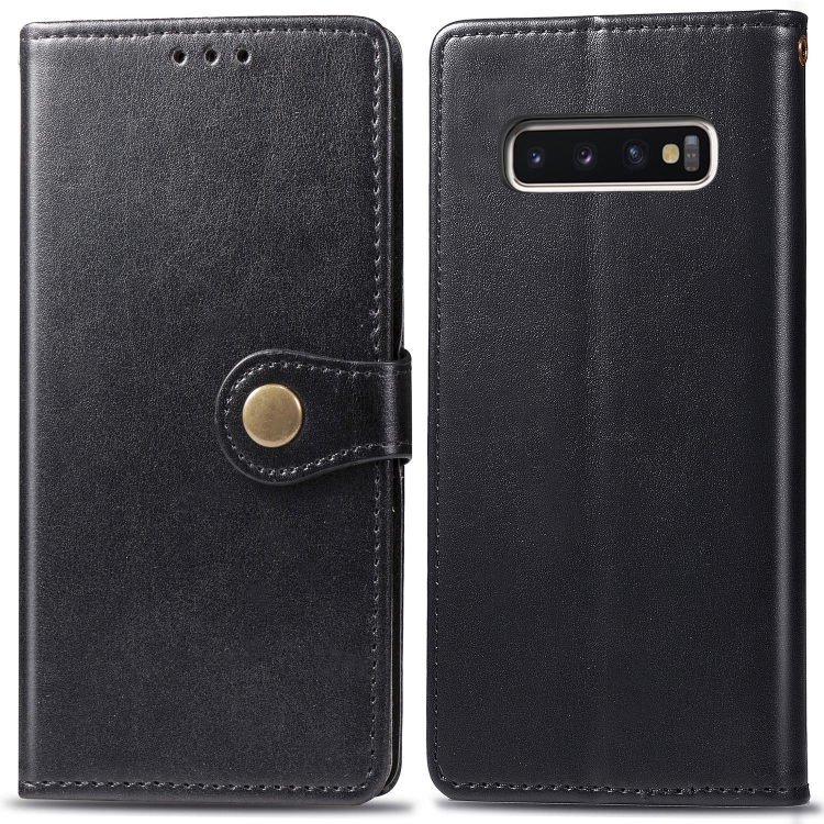 

Retro Solid Color Leather Buckle Mobile Phone Protection Leather Case with Photo Frame & Card Slot & Wallet & Bracket Function for Galaxy S10 Plus(Black)