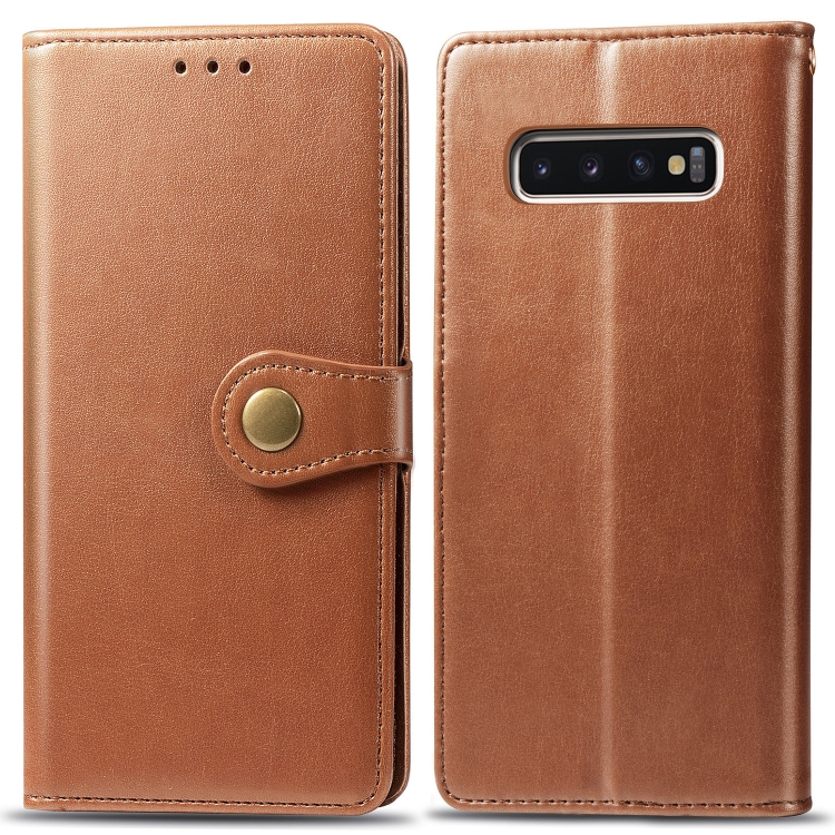 

Retro Solid Color Leather Buckle Mobile Phone Protection Leather Case with Photo Frame & Card Slot & Wallet & Bracket Function for Galaxy S10(Brown)