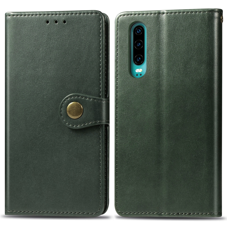 

Retro Solid Color Leather Buckle Mobile Phone Protection Leather Case with Photo Frame & Card Slot & Wallet & Bracket Function for Huawei P3(Green)