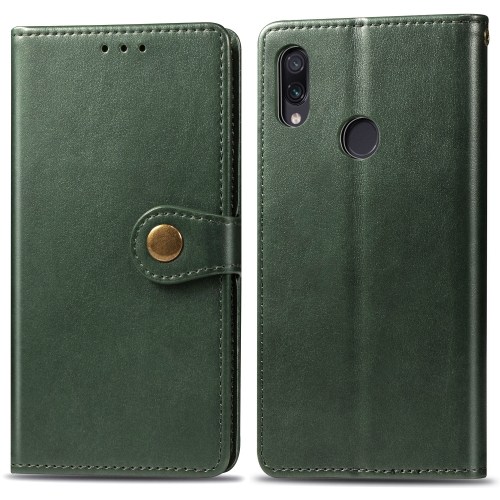 

Retro Solid Color Leather Buckle Mobile Phone Protection Leather Case with Photo Frame & Card Slot & Wallet & Bracket Function for Xiaomi Redmi NOTE 7(Green)