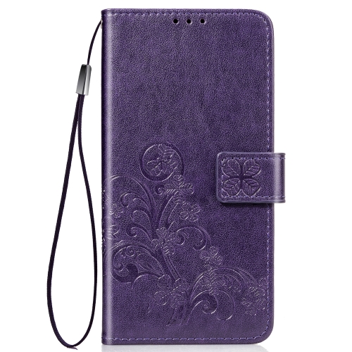 

Four-leaf Clasp Embossed Buckle Mobile Phone Protection Leather Case with Lanyard & Card Slot & Wallet & Bracket Function for iPhone 11(Purple)