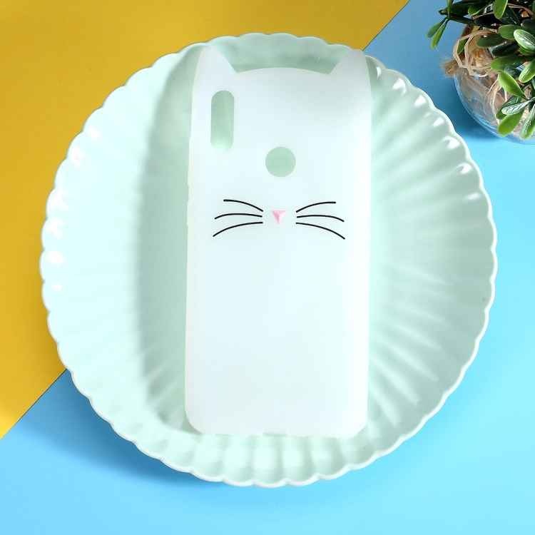 

Lovely 3D Moustache Cat Soft Silicone Back Case for Huawei Y7 2019(White)