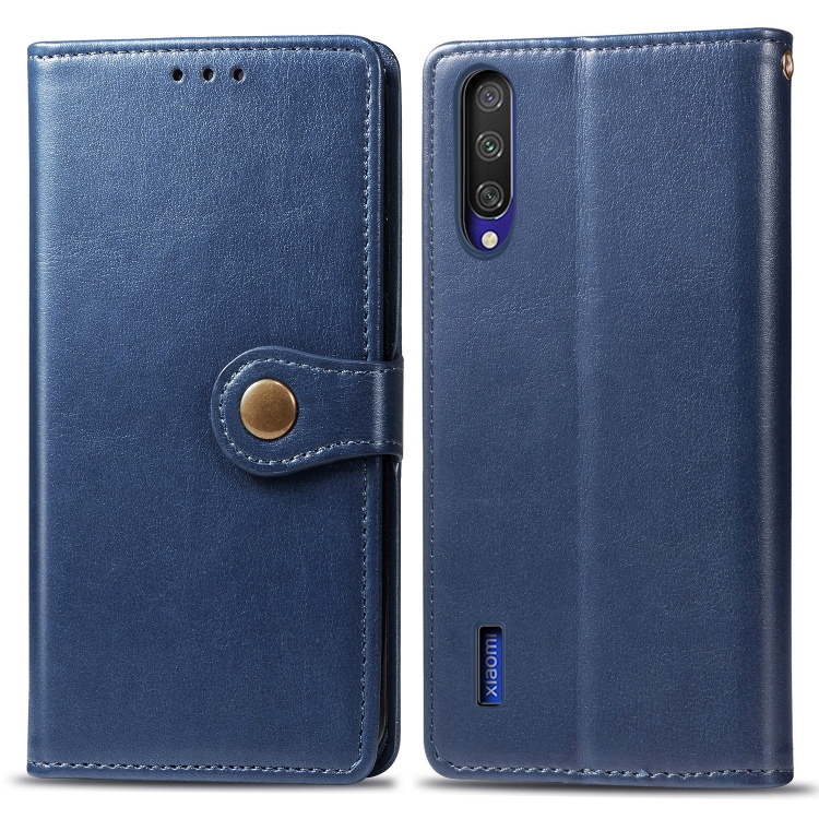 

Retro Solid Color Leather Buckle Mobile Phone Protection Leather Case with Lanyard & Photo Frame & Card Slot & Wallet & Bracket Function for Xiaomi Mi CC9e(Blue)