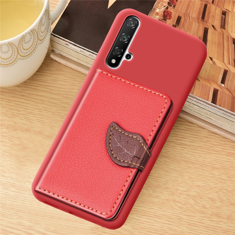 

Litchi Pattern Card Bag Wallet Bracket + TPU Phone Case with Card Slot Wallet Bracket Function For Huawei Honor 20(Red)