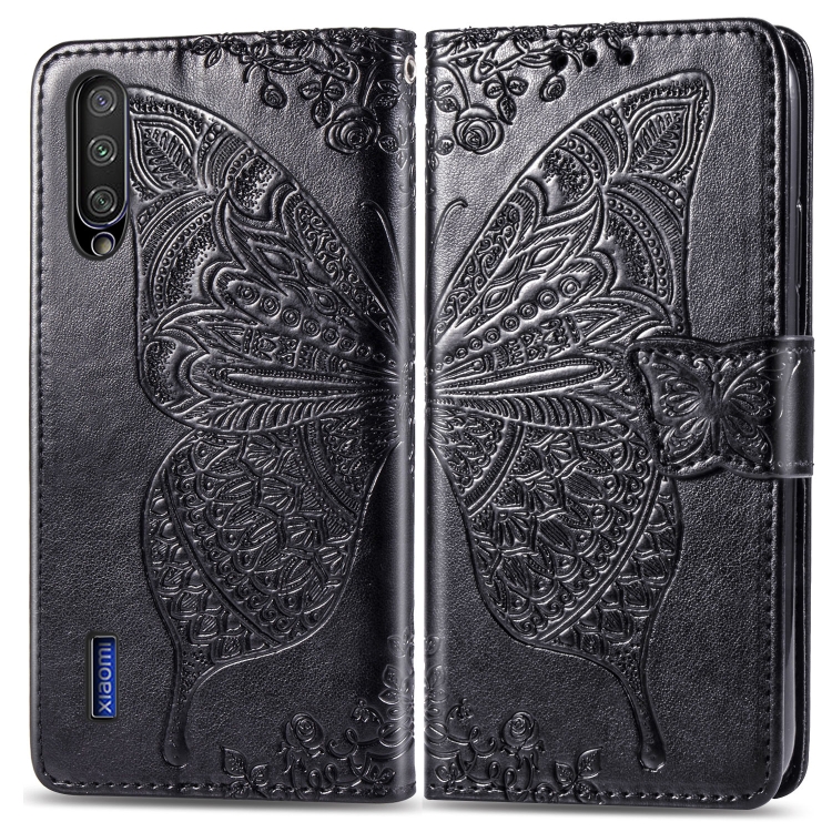 

Butterfly Love Flowers Embossing Horizontal Flip Leather Case For Xiaomi Mi CC9e with Holder & Card Slots & Wallet & Lanyard(Black)