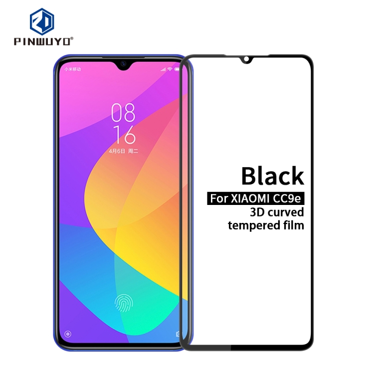 

PINWUYO 9H 3D Curved Tempered Glass Film for Xiaomi Mi CC9e / A3(Black)