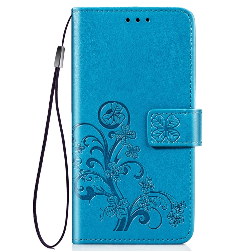 

Four-leaf Clasp Embossed Buckle Mobile Phone Protection Leather Case with Lanyard & Card Slot & Wallet & Bracket Function for Vivo X27(Blue)