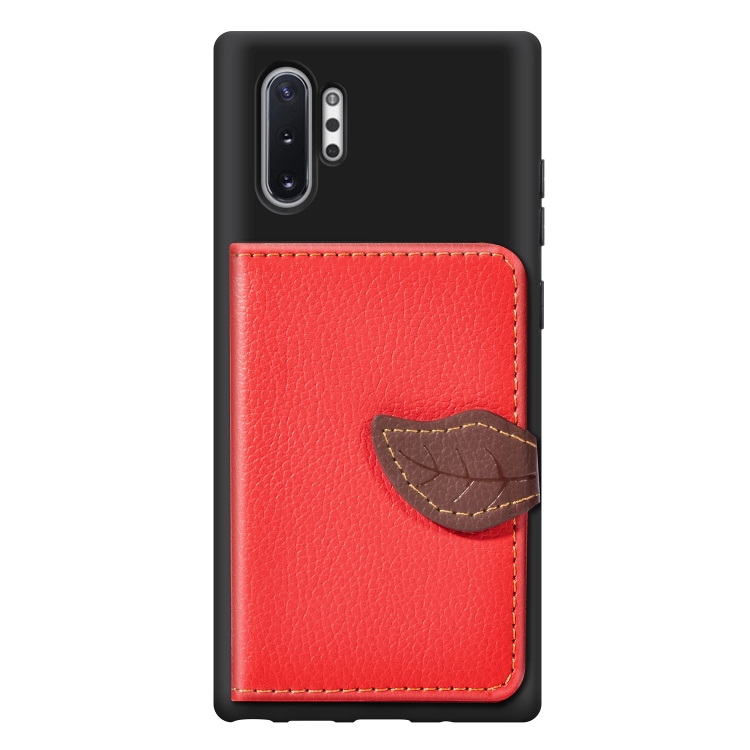 

Leaf Buckle Litchi Texture Card Holder PU + TPU Case with Card Slot & Wallet & Holder & Photo Frame for Galaxy Note 10+(Red)