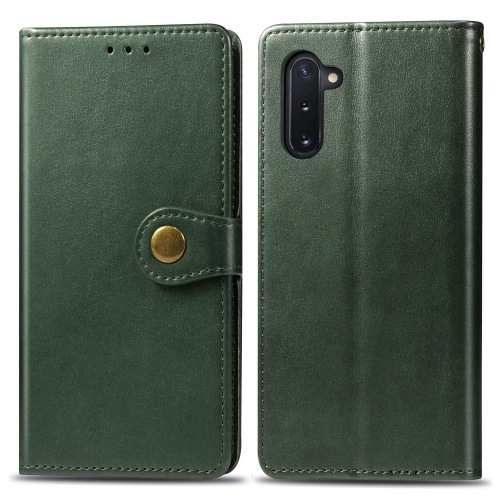 

Retro Solid Color Leather Buckle Mobile Phone Protection Leather Case with Photo Frame & Card Slot & Wallet & Bracket Function for Galaxy Note 10(Green)