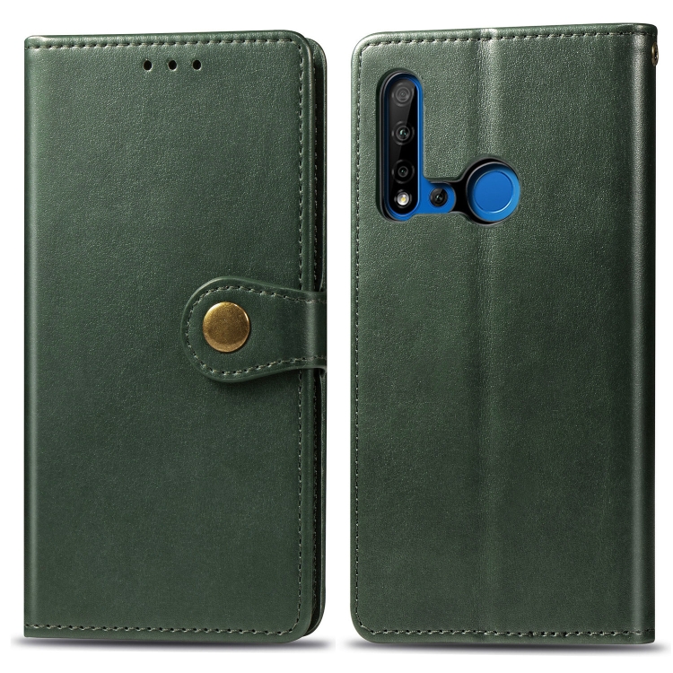 

Retro Solid Color Leather Buckle Mobile Phone Protection Leather Case with Lanyard & Photo Frame & Card Slot & Wallet & Bracket Function for Huawei P20 lite 2019 / Nova 5i(Green)