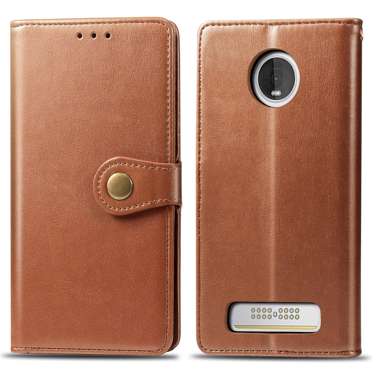 

Retro Solid Color Leather Buckle Mobile Phone Protection Leather Case with Lanyard & Photo Frame & Card Slot & Wallet & Bracket Function for MOTO Z4(Brown)