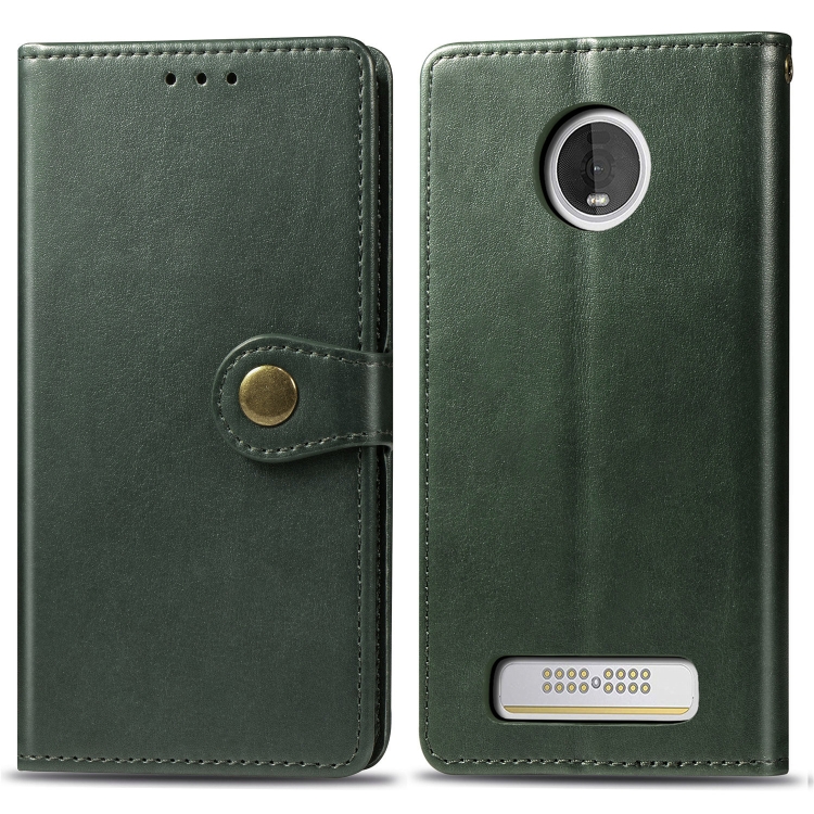 

Retro Solid Color Leather Buckle Mobile Phone Protection Leather Case with Lanyard & Photo Frame & Card Slot & Wallet & Bracket Function for MOTO Z4(Green)