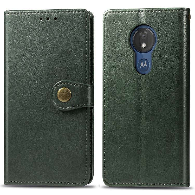 

Retro Solid Color Leather Buckle Mobile Phone Protection Leather Case with Lanyard & Photo Frame & Card Slot & Wallet & Bracket Function for MOTO G7 Power(Green)