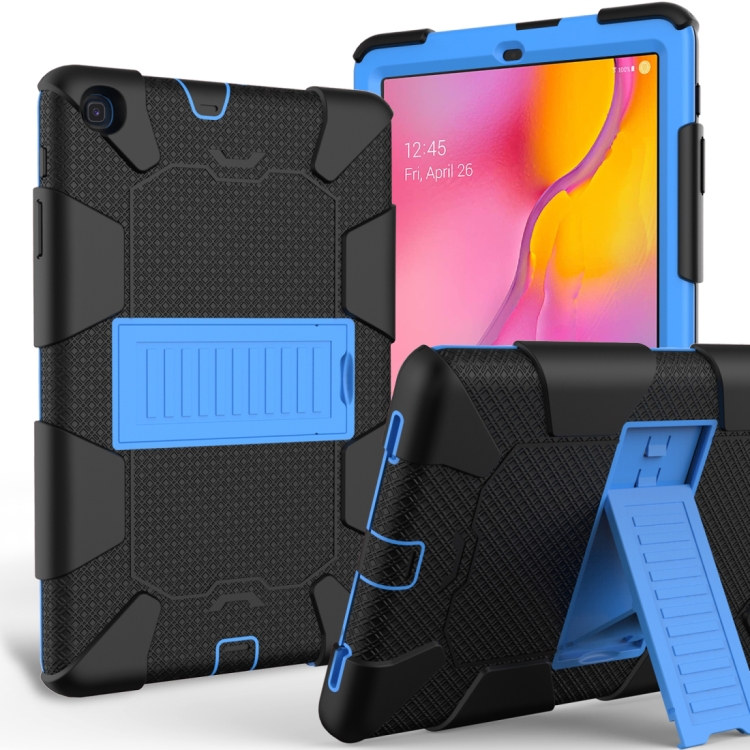 

Shockproof Two-Color Silicone Protection Case with Holder for Galaxy Tab A 10.1 (2019) / T510(Black+Blue)