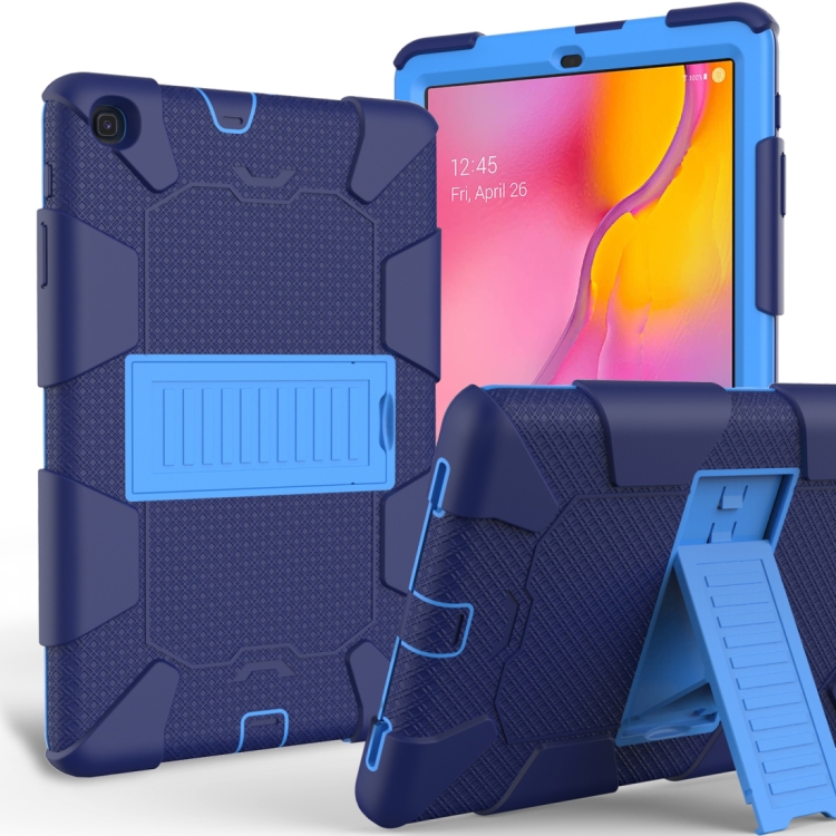 

Shockproof Two-Color Silicone Protection Case with Holder for Galaxy Tab A 10.1 (2019) / T510 (Dark Blue+Blue)